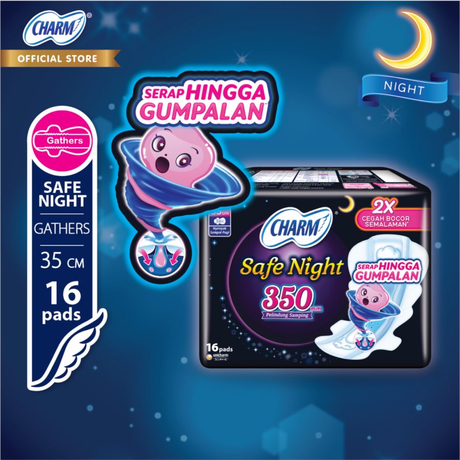 Charm Safe Night Gathers 35cm Pembalut Kewanitaan