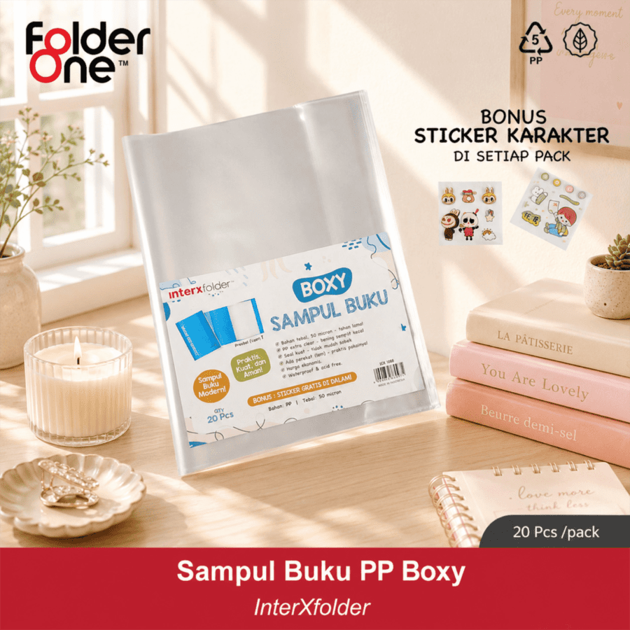 InterX Folder Sampul Buku Plastik Perekat Bening Boxy