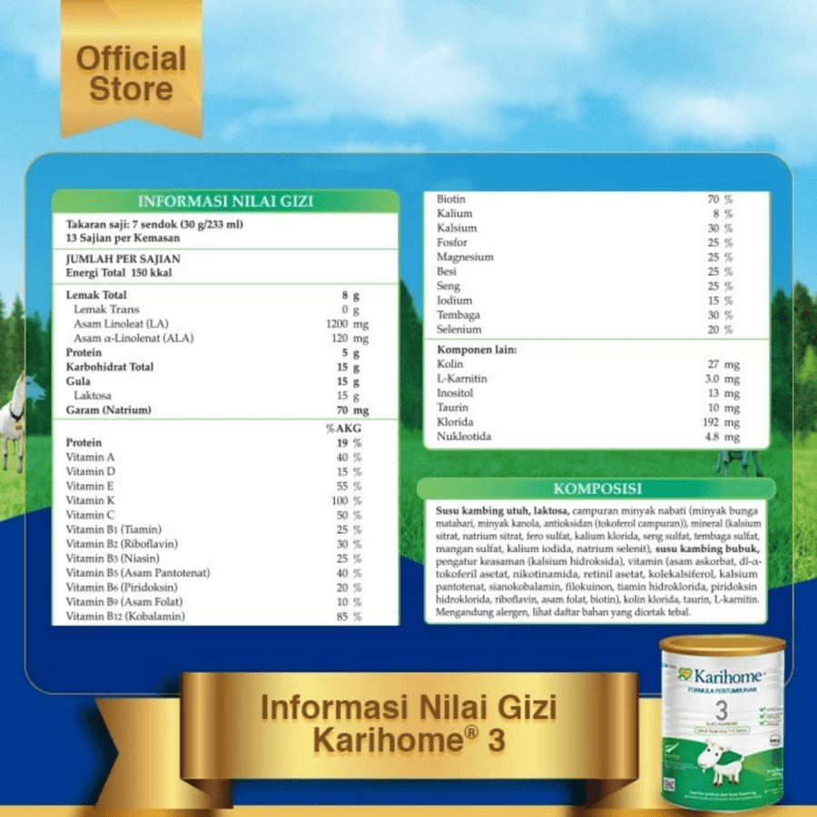 Karihome Susu Kambing Step 3 Susu Formula Pertumbuhan Anak 1-3 Tahun